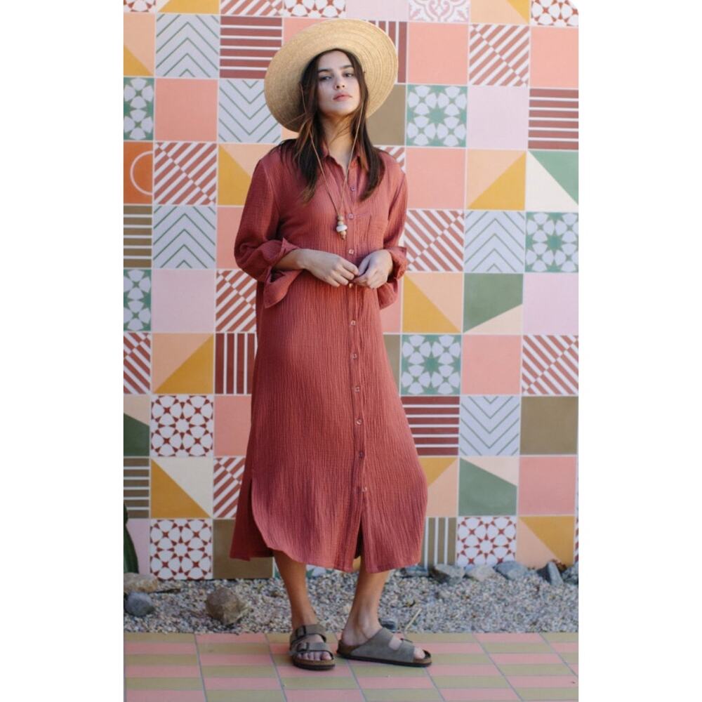Rachel Pally - Gauze Amerie Shirt Dress - Persimmon- XL - Picture 2 of 14